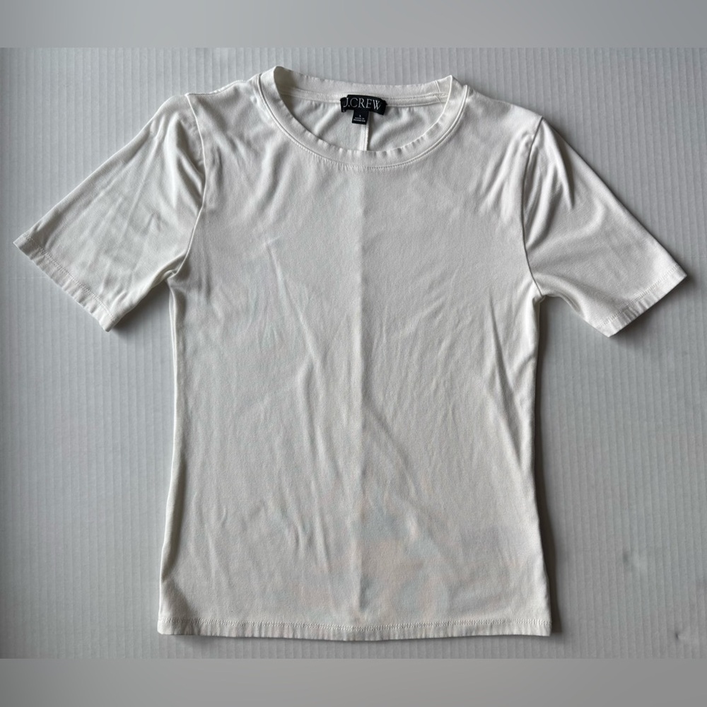 J. Crew Refined Rib Elbow-Sleeve T-Shirt Ivory Size S C1023